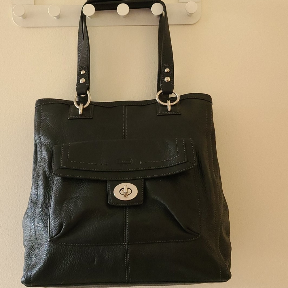 Coach black leather tote